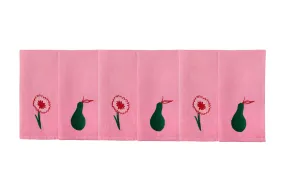 Set of 6 Embroidered Pink Linen Napkins