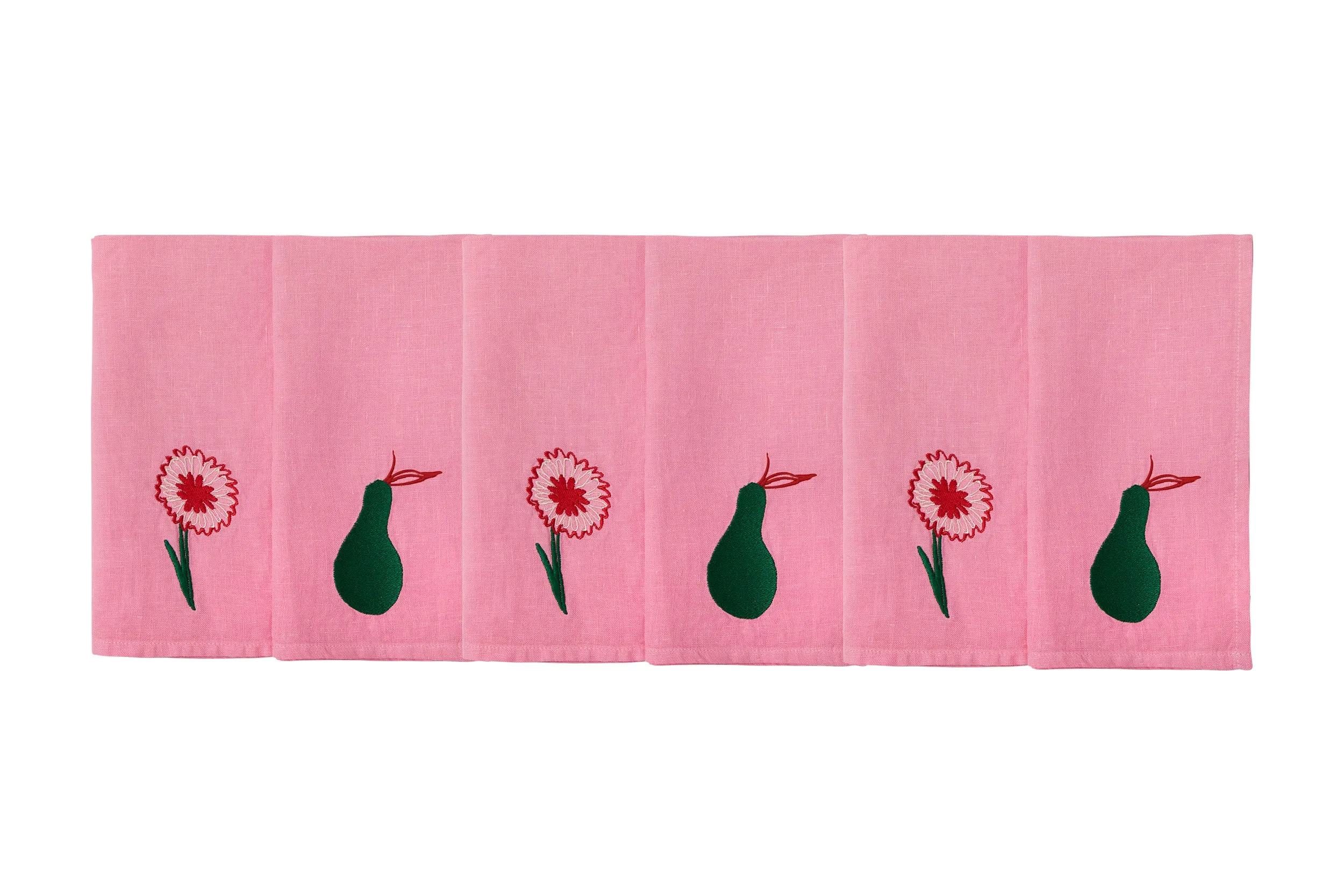 Set of 6 Embroidered Pink Linen Napkins