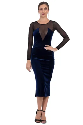 Sexy Velvet Tango Dress With Mesh Décolletage Back and Sleeves