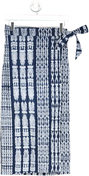 Shakulalvani Blue Resist Dyed Vintage Mayan Foot-loom Woven Wrap Midi Skirt UK 8