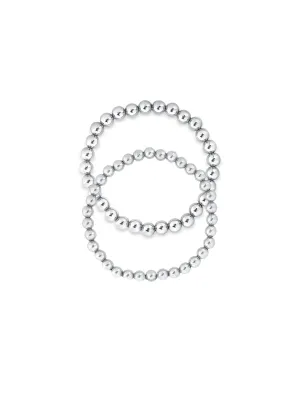 Silver Everyday Stretch Bracelet Set - 5mm   6mm