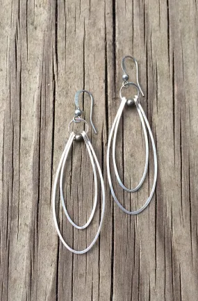 Silver Hoop Earrings, Double Silver Hammered Hoop Earrings