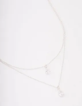 Silver Layered Dainty Diamante Short Necklace