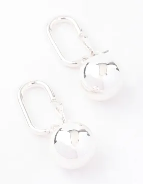 Silver Rectangle Sphere Drop Earrings