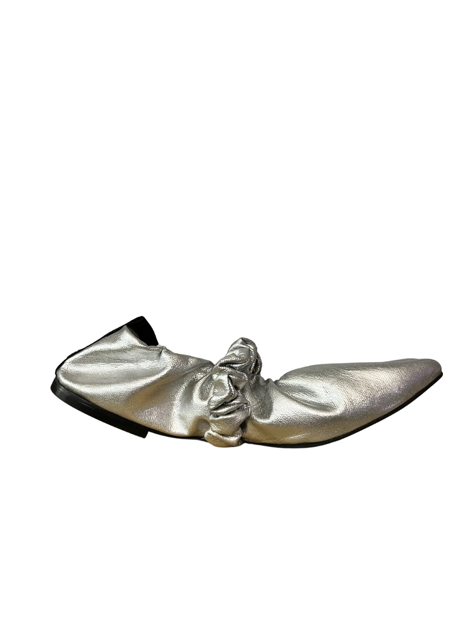 Size 38 - Ganni Silver Scrunchie Ballerina Flats