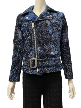 Size S - Junya Watanabe Comme des Garons Blue Crushed Velvet Moto Jacket