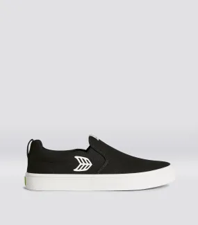 SLIP ON Black Canvas Off-White Logo Sneaker Women