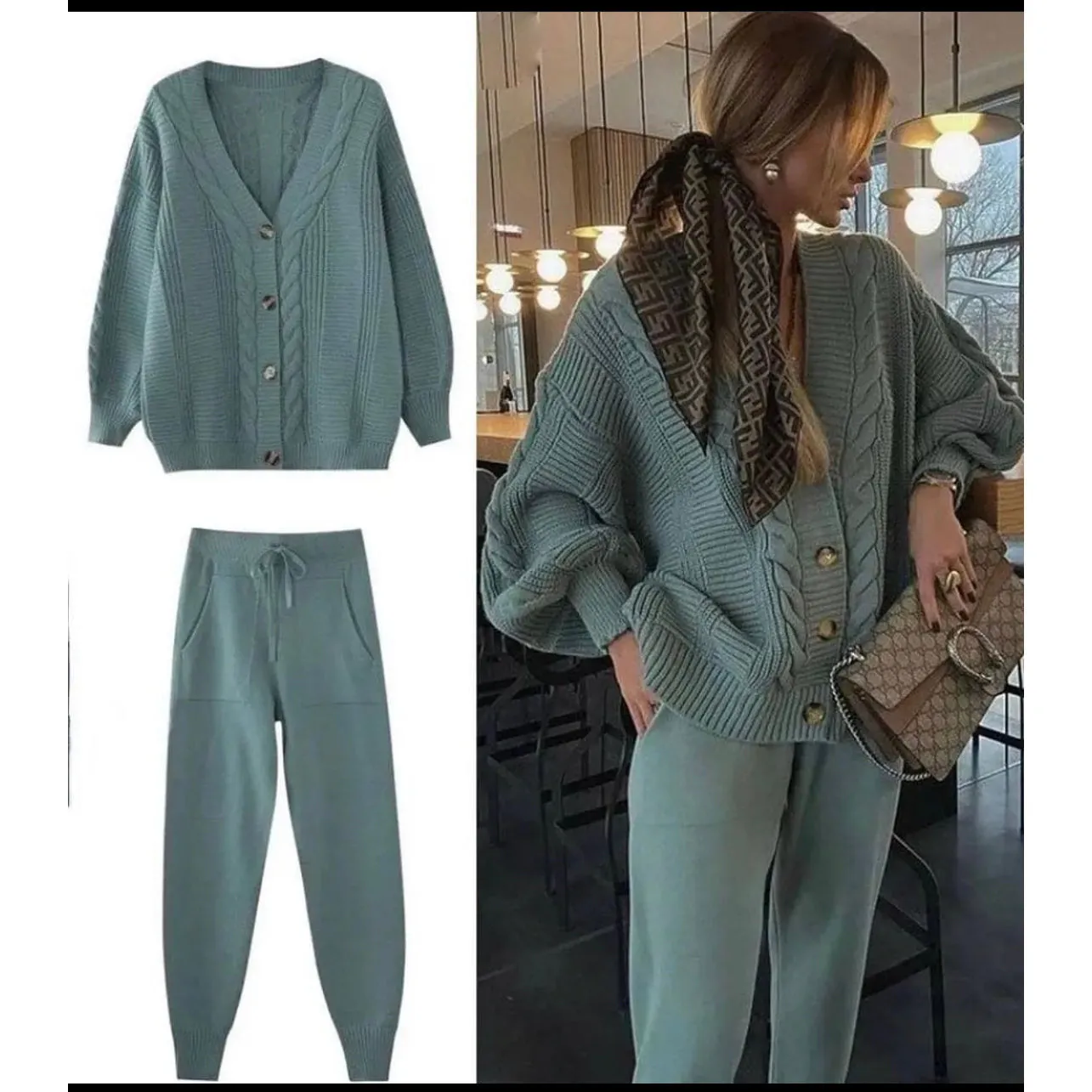 Solid Color Woolen Top and Pant Set