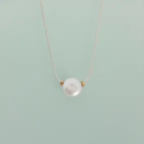 Solitaire Coin Pearl Necklace with MLD 14K Yellow Gold Beads on Sterling Silver Snake Chain