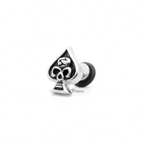 Stainless Steel Ace Spades Skull Fake Plug Earring