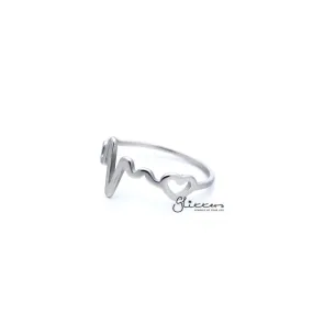 Stainless Steel Heartbeat and Heart Women's Rings