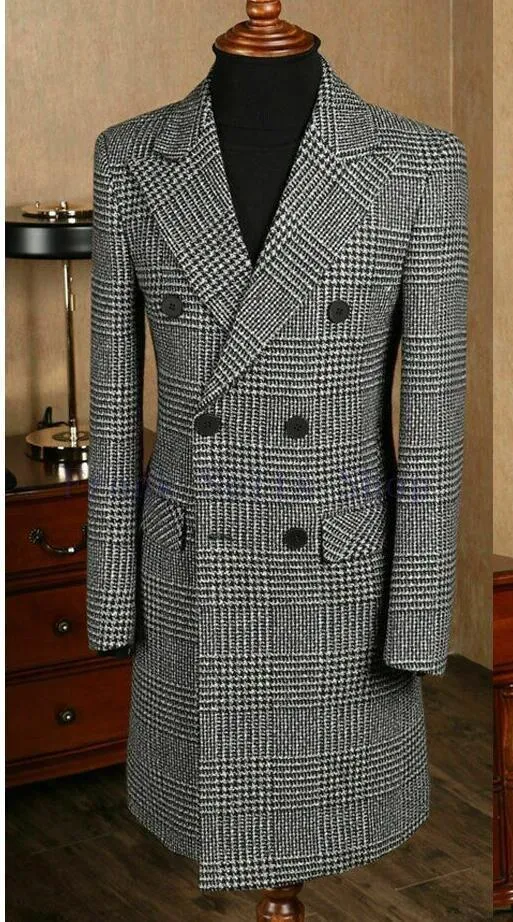 Houndstooth Tweed Coat For Men