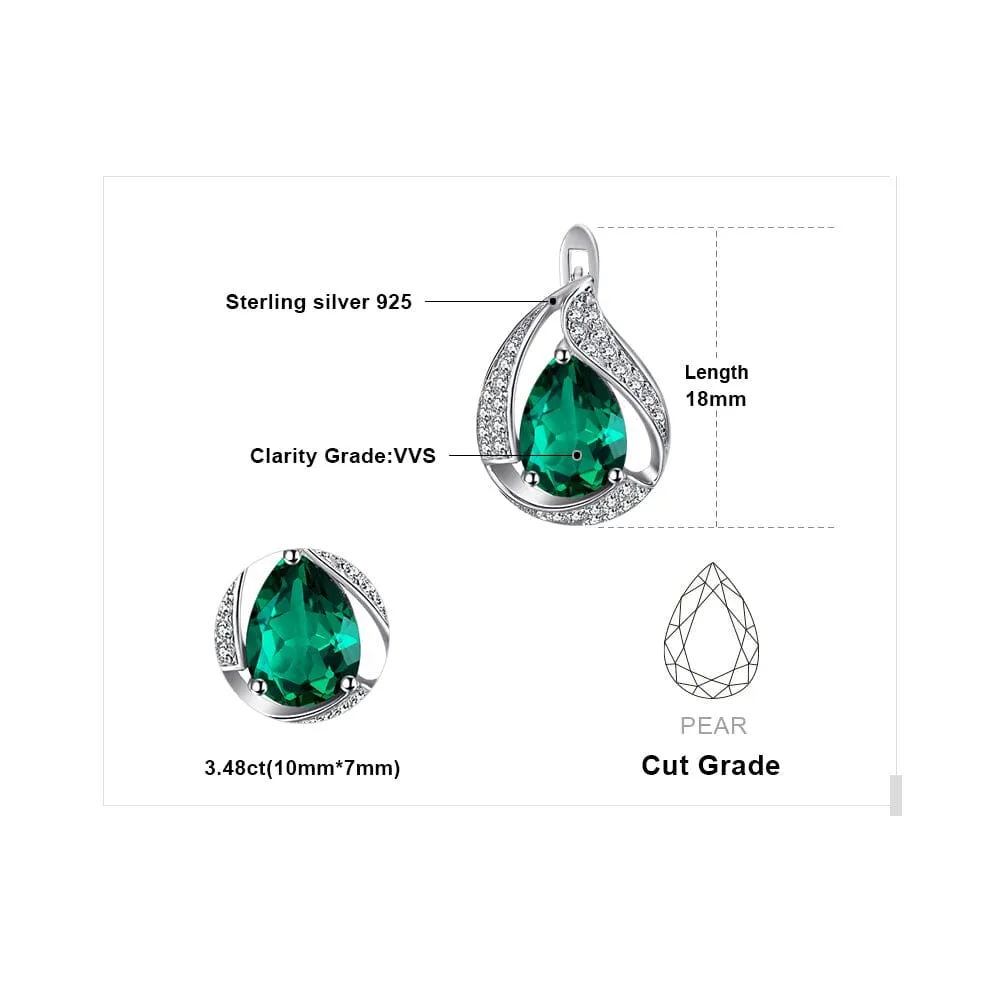 Statement Pear Cut Emerald Hoop Clip Earrings - 925 Sterling Silver