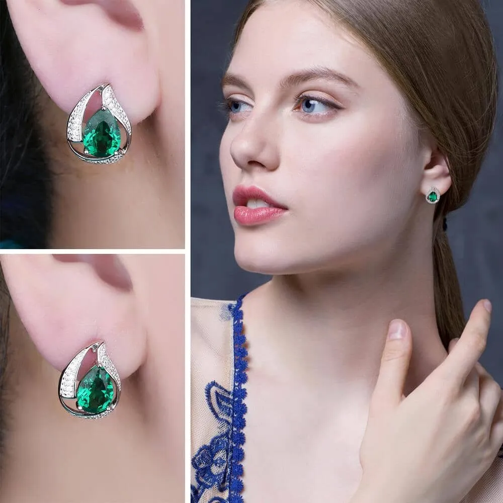 Statement Pear Cut Emerald Hoop Clip Earrings - 925 Sterling Silver