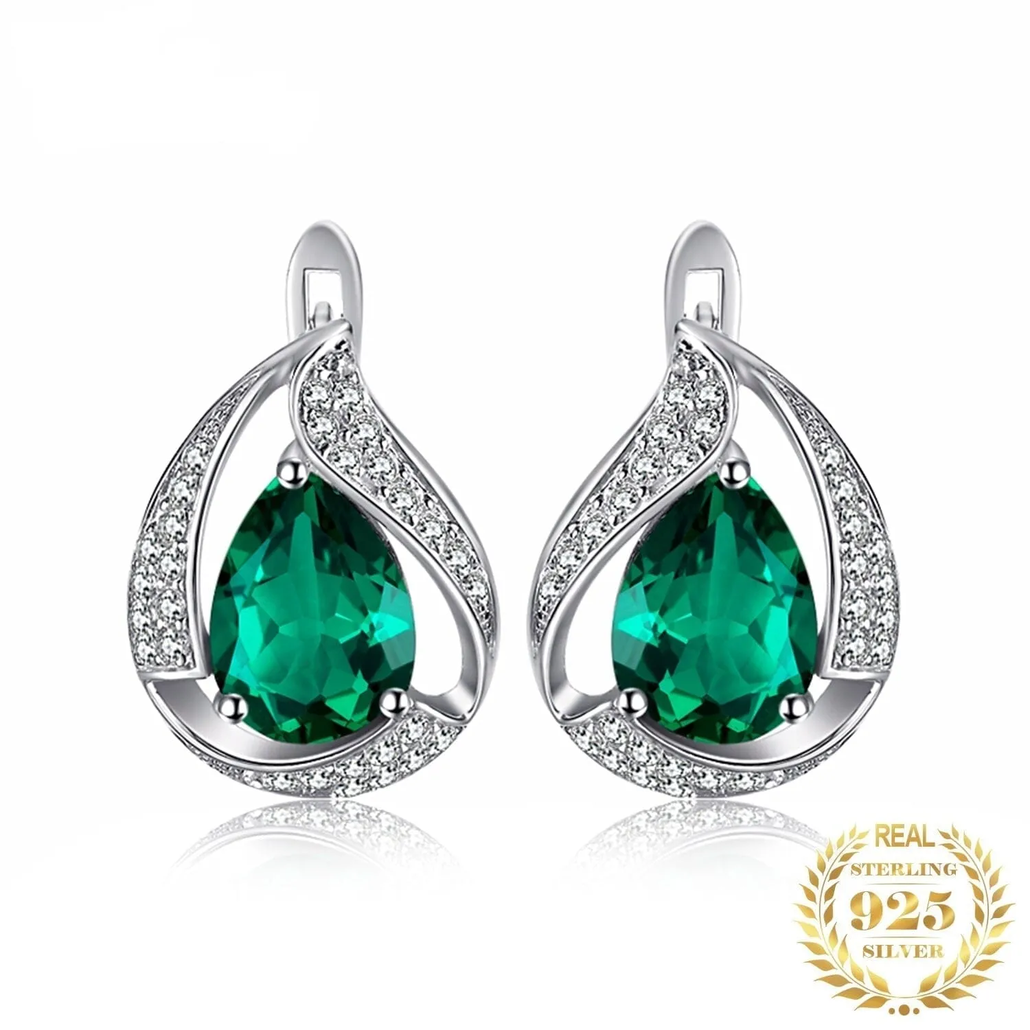 Statement Pear Cut Emerald Hoop Clip Earrings - 925 Sterling Silver