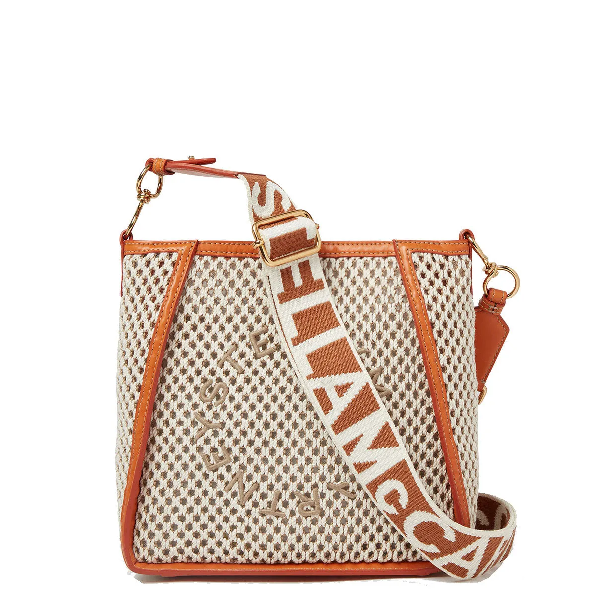 Stella Logo Mini Crossbody Hobo Rope Mesh, Ivory/Beige