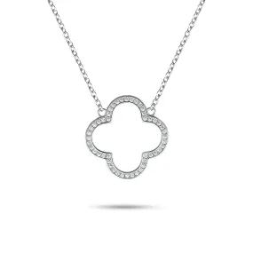 Sterling Silver Clover Halo Pave Necklace