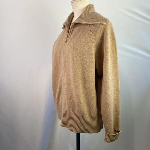 St. John Tan Zip High Neck Cashmere Sweater for Women - Luxurious Softness and Elegant Style