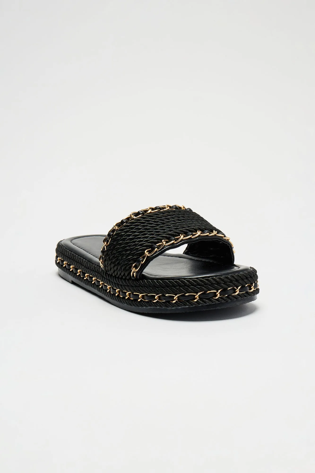 Straight Up Flat Sandals - Black