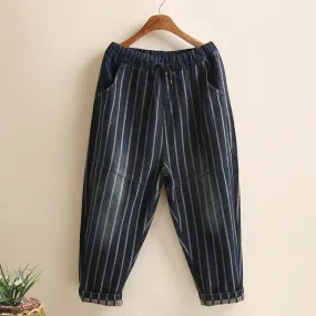 Stripes Elastic Waist Jeans