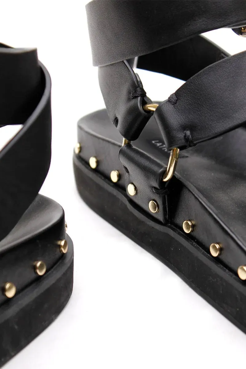 STUDDED SANDAL-BLACK GOLD