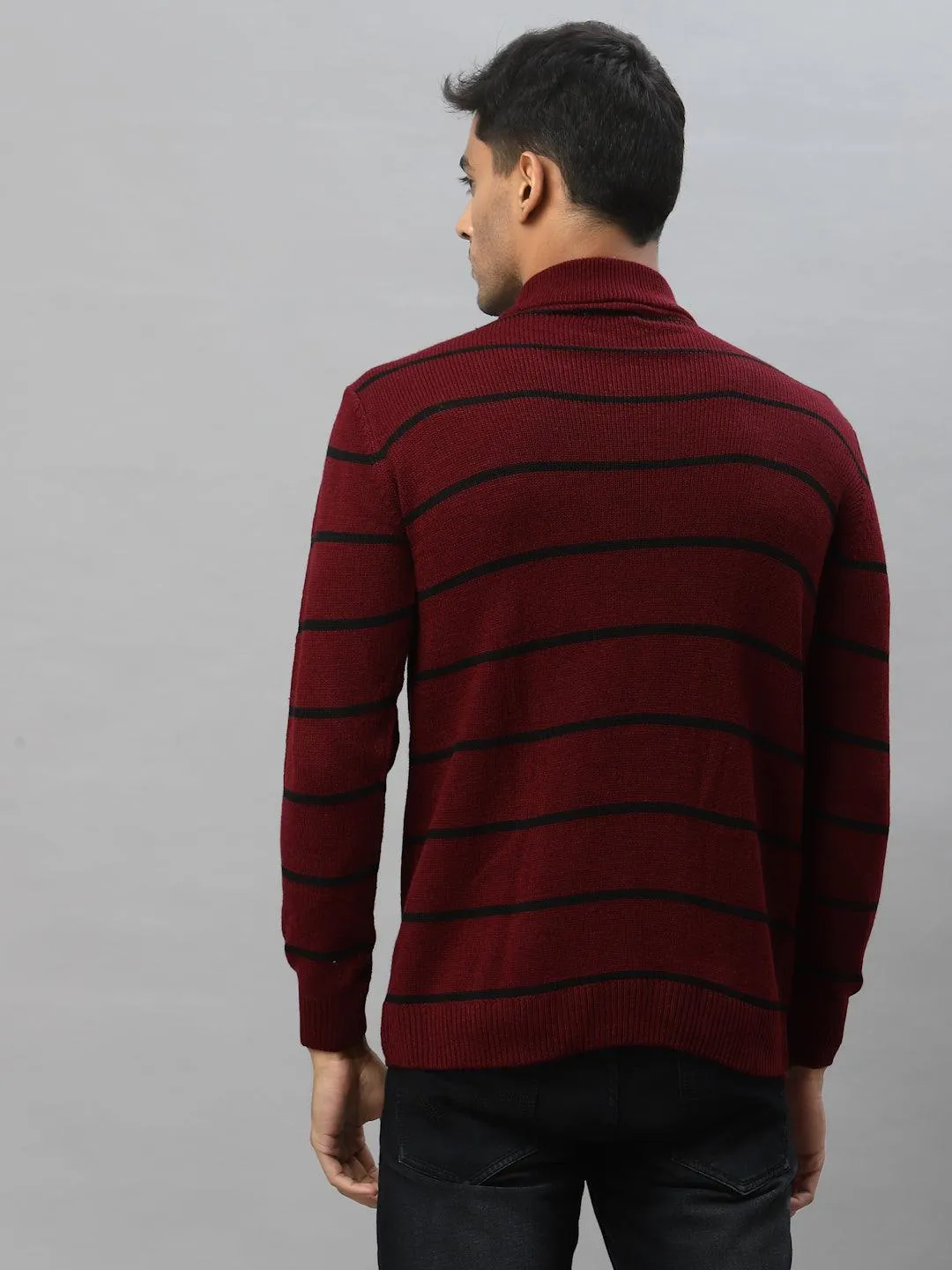 Style Quotient Men Maroon & Black Striped Pullover