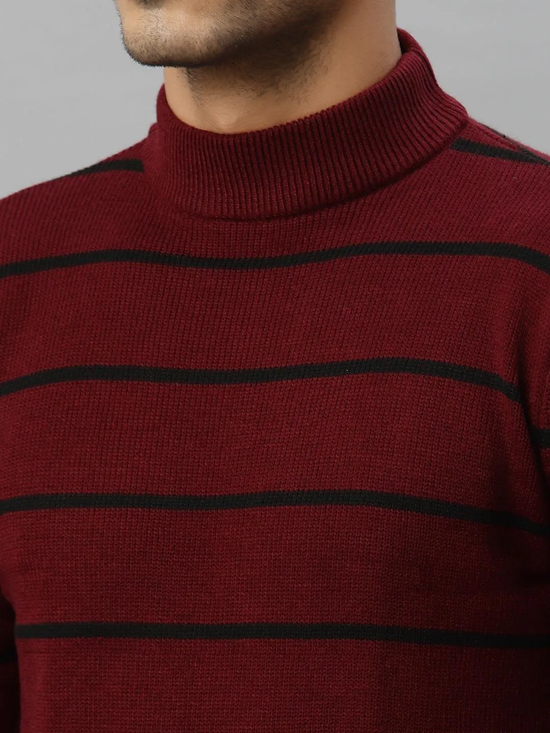 Style Quotient Men Maroon & Black Striped Pullover