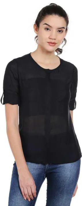 Style Quotient Women Black Round Neck solid Fashion Shirts