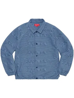 Supreme Houndstooth Logos Snap Front Jacket Blue [FW20]