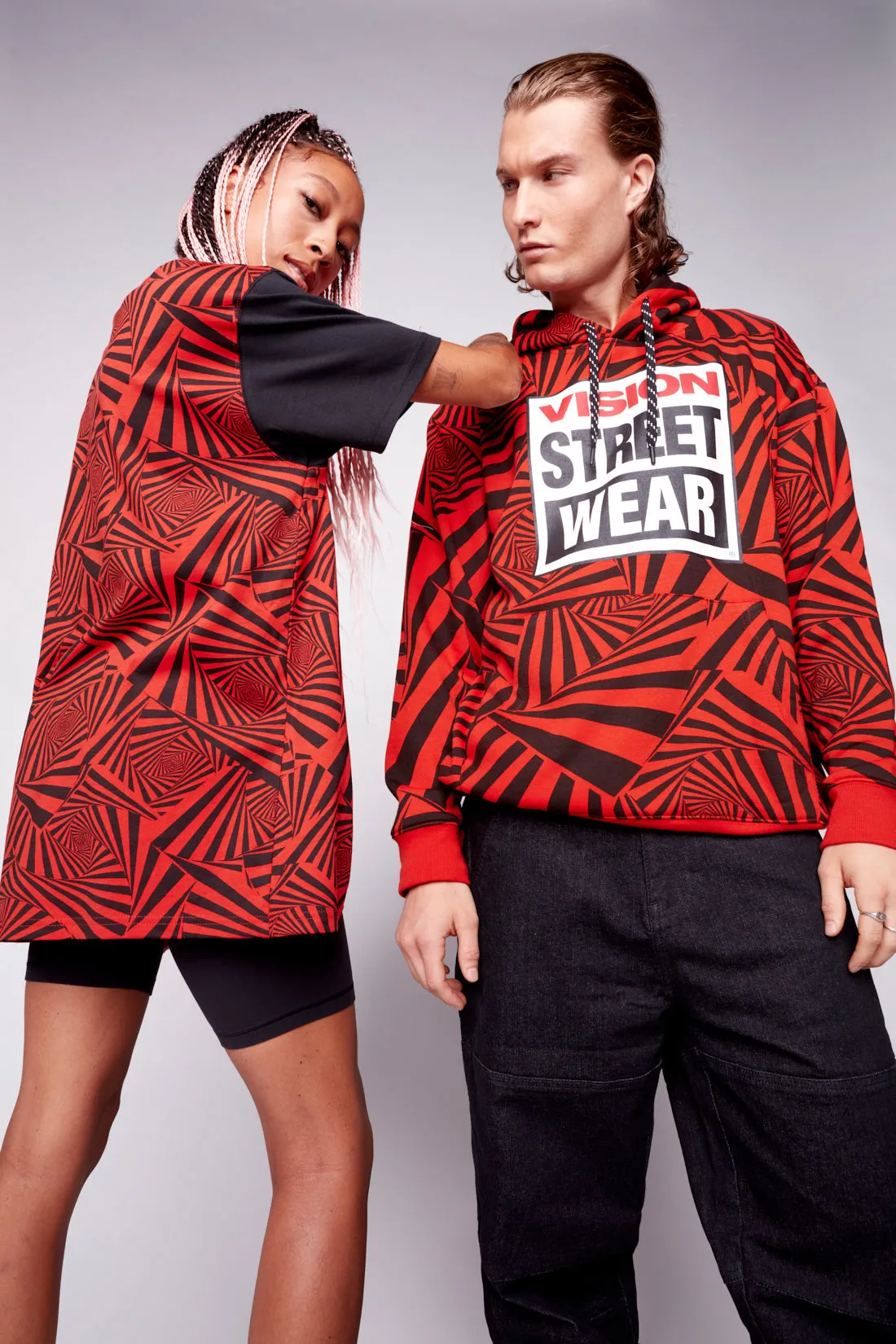 Aop Spirals Print Hoodie - Red