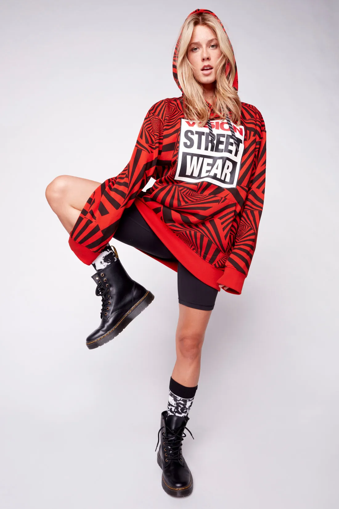 Aop Spirals Print Hoodie - Red