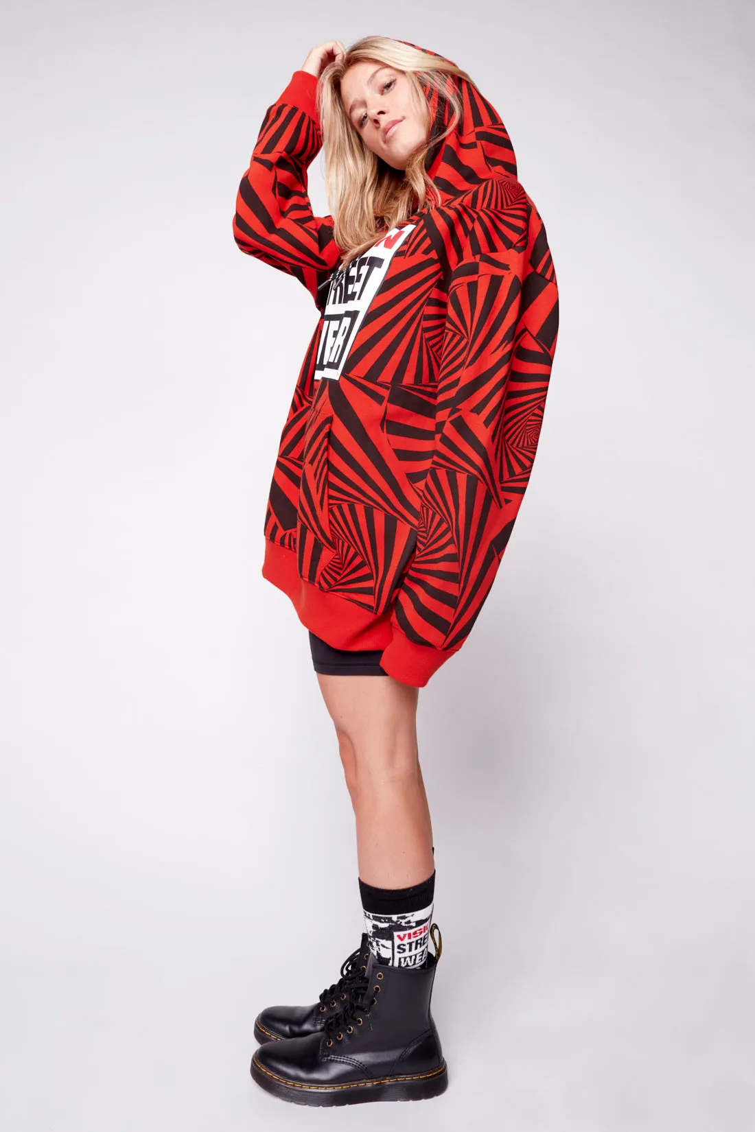 Aop Spirals Print Hoodie - Red