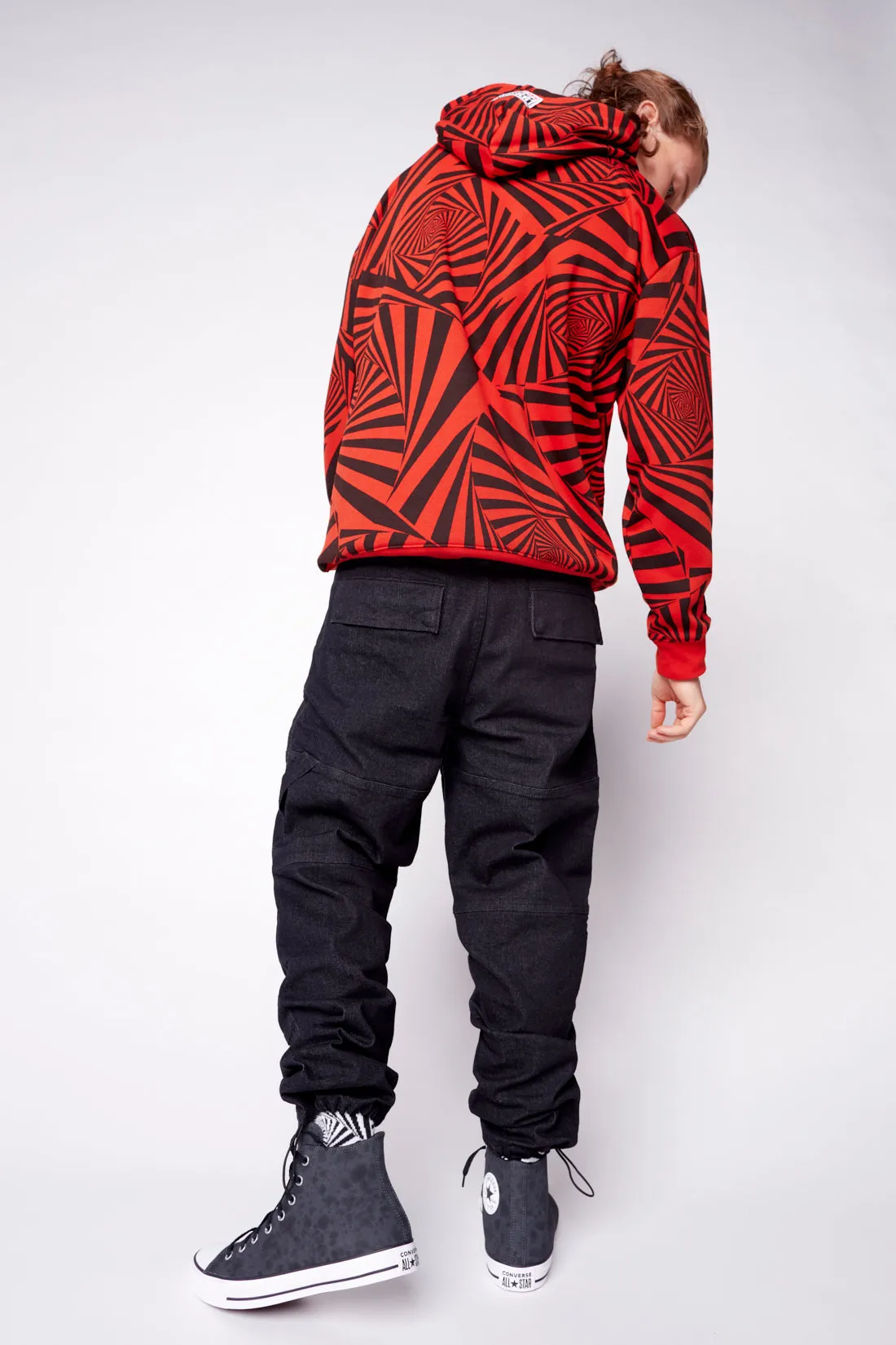 Aop Spirals Print Hoodie - Red