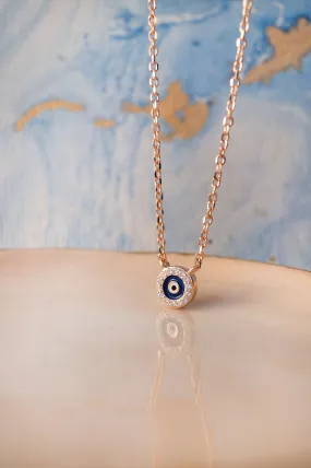 Teensy Divine Evil Eye Rose Gold Plated Sterling Silver Chain Necklace