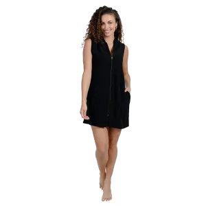 Terry Zip-front sleeveless hoodie dress