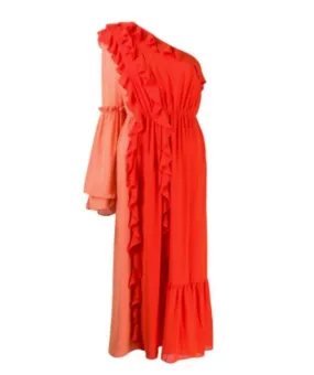 Three Floor Beleza One Shoulder Midi Dress In Orange UK 6