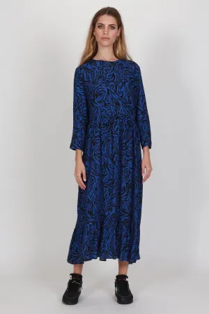 Tier Me Blue Animal LS Maxi Tiered Dress