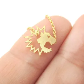 Tiny Lion Face Shaped Animal Cut Out Charm Necklace in Gold | Animal Jewelry