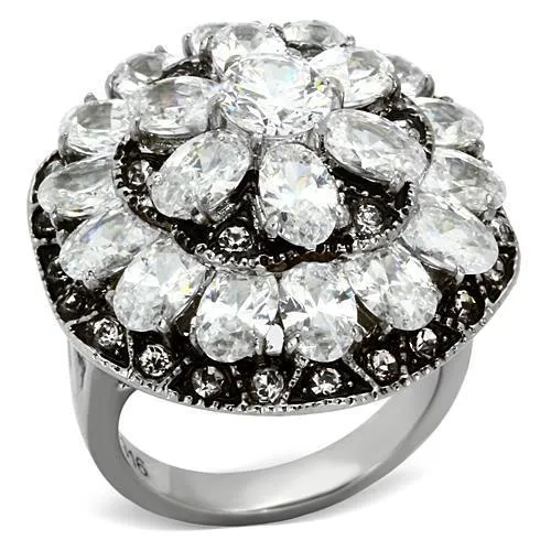 TK1016 High polished (no plating) Stainless Steel Ring with AAA Grade CZ in Clear