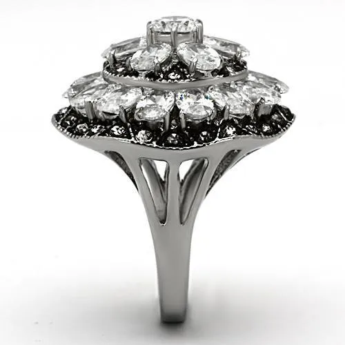 TK1016 High polished (no plating) Stainless Steel Ring with AAA Grade CZ in Clear