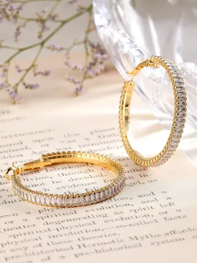 Tokyo Talkies Gold Plated Long Hoop Earrings Studded With American Diamonds