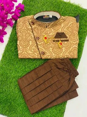 Traditional Ethnic Kids Silk Kurta Pajama Set - Brown