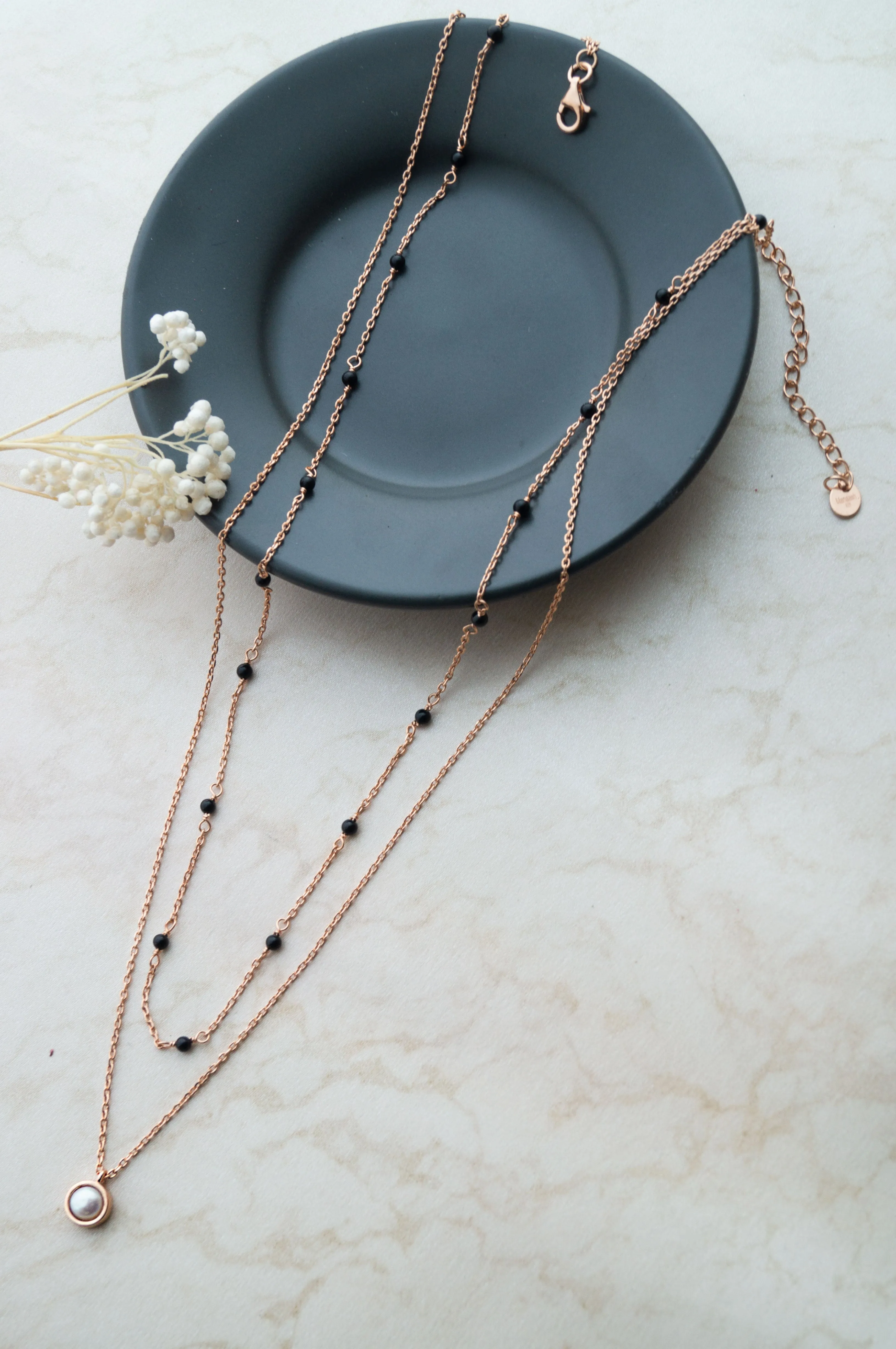 Trending Multilayer With Pearl Rose Gold Plated Sterling Silver Mangalsutra Necklace