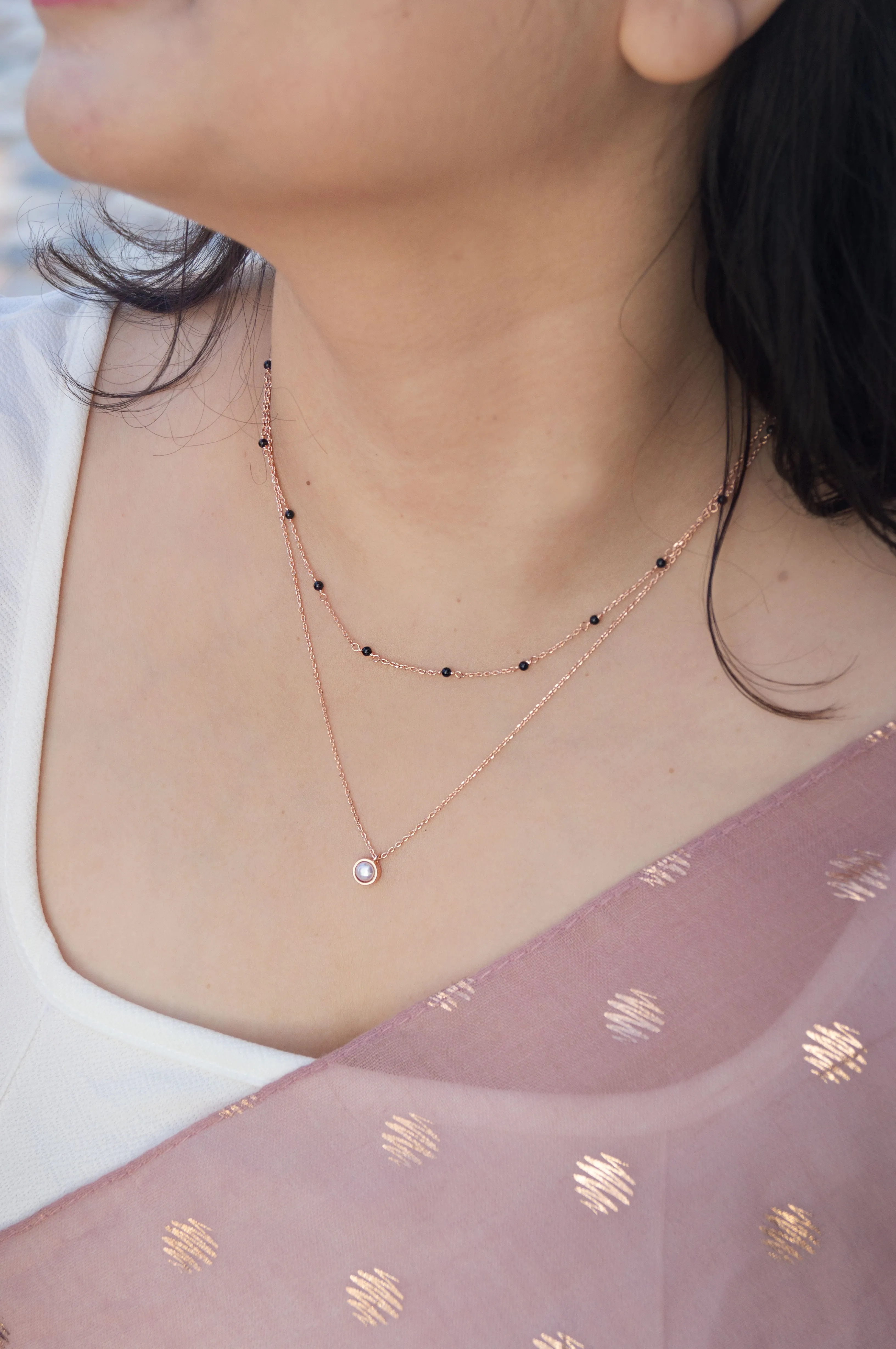 Trending Multilayer With Pearl Rose Gold Plated Sterling Silver Mangalsutra Necklace