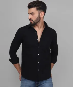 TryBuy Exclusive Fancy Button Down Black Linen Button-Up Shirt For Men