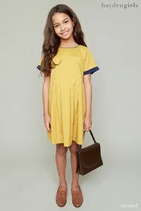 Tweens Mustard Pleated Babydoll Dress