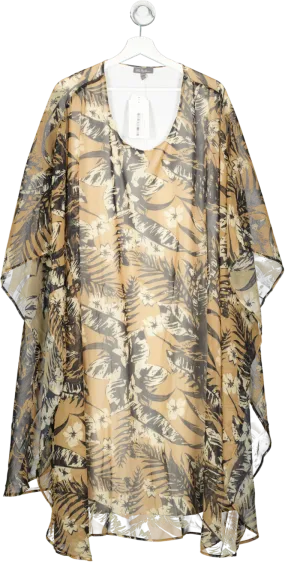 Ulla Popken Brown Exotic Floral Chiffon layer Tunic Dress UK XL