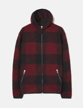 Universal Works Surfer Hoodie (Wool Fleece) - Red/Black Check