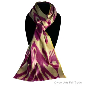 Uzbek Ikat Silk Scarf-Cotton/Silk Blend-Pink on Gold