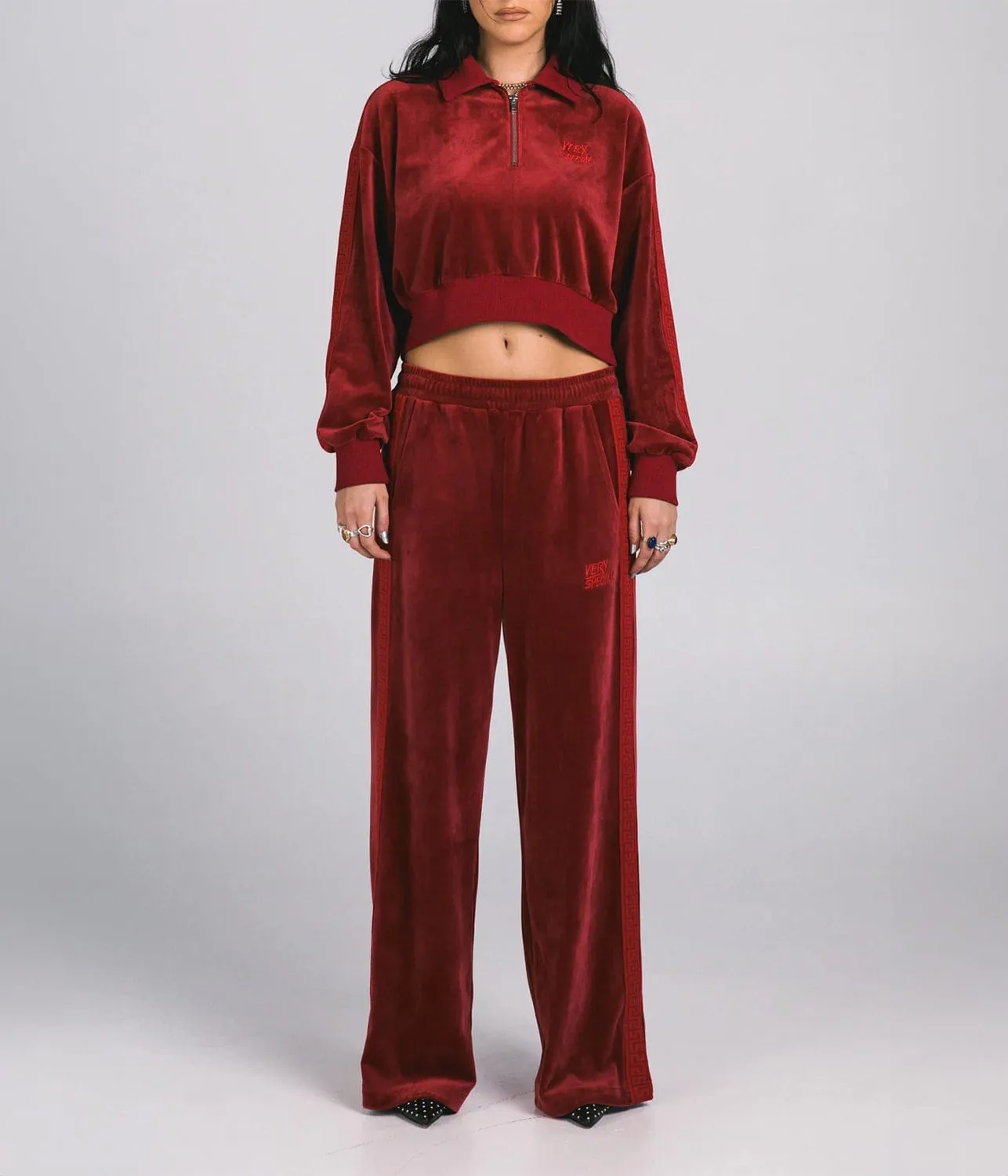 VELOUR WIDE LEG PANT- RED